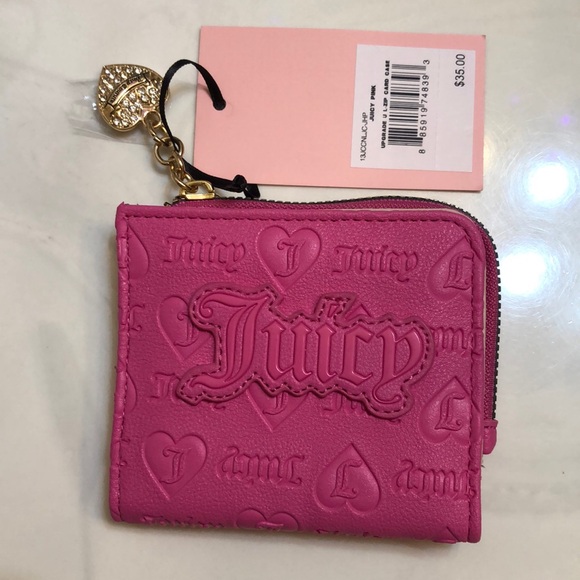 Juicy Couture Juicy Pink Upgrade U L-Zip Faux Leather Card Case NWT - Picture 2 of 16